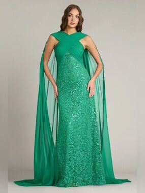 TADASHI SHOJI - ALBIOIN SEQUIN EMBROIDERED SASH GOWN